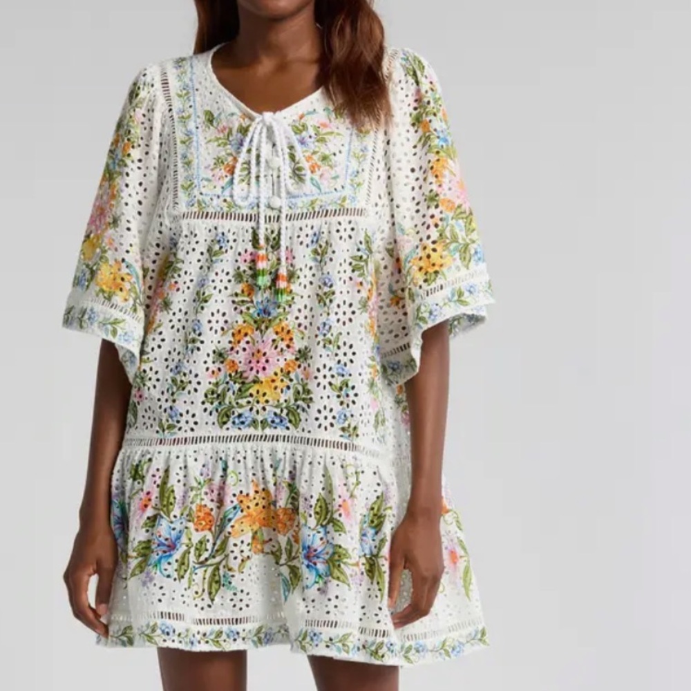FARM Rio Floral Embroidered Mini Dress - White and Multicolor